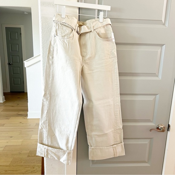 NWT Free People East Bay Cuffed Straight Belted Baggy Jeans - Picture 3 of 6